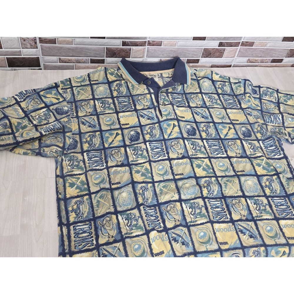 Vintage Disney Tigger Golf Polo – Checkered 'Woods' & 'Irons' – Men's Large 90's - Picture 3 of 16